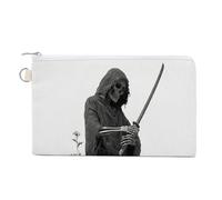 Borsa a portafoglio in tela, portamonete con stampa di spada Katana con scheletro, portamonete con cerniera, piccola borsa per cosmetici