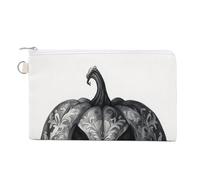 Borsa a portafoglio in tela, portamonete con stampa di zucca nera vittoriana spettrale di Halloween, borsa per cambio con cerniera, piccola borsa per cosmetici