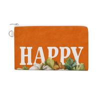 Borsa a portafoglio in tela, portamonete con stampa di zucche bianche felici autunnali, borsa per cambio cerniera, piccola borsa cosmetica