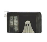 Borsa a portafoglio in tela, portamonete con stampa fantasma di Halloween che guarda fuori dalla finestra, portamonete con cerniera, piccola borsa cosmetica