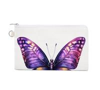 Borsa a portafoglio in tela, portamonete con stampa farfalla colorata viola chiaro e scuro, borsa per cambio cerniera, piccola borsa cosmetica