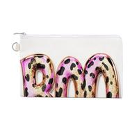 Borsa a portafoglio in tela, portamonete con stampa leopardata di Halloween con parola, portamonete con cerniera, piccola borsa per cosmetici