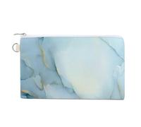 Borsa a portafoglio in tela, portamonete con stampa marmorizzata fluida ad acquerello blu pastello, borsa per cambio con cerniera, piccola borsa per cosmetici