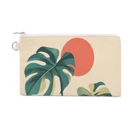 Borsa a portafoglio in tela, portamonete con stampa Monstera Plant The Sun Mountains, borsa per cambio con cerniera, piccola borsa cosmetica