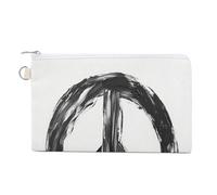Borsa a portafoglio in tela, portamonete con stampa simbolo della pace in bianco e nero, portamonete con cerniera, piccola borsa per cosmetici