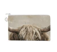 Borsa a portafoglio in tela, portamonete con stampa vintage con mucca delle Highland che mangia margherite, borsa per il cambio con cerniera, piccola borsa per cosmetici