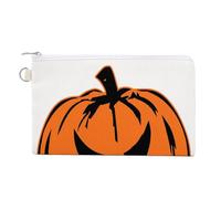 Borsa a portafoglio in tela, portamonete con stampa zucca Jack-o'-Lantern a tema Halloween, portamonete con cerniera, piccola borsa per cosmetici
