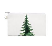 Borsa a portafoglio in tela, portamonete semplice con stampa albero sempreverde acquerello, borsa per cambio cerniera, piccola borsa cosmetica