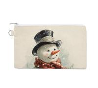Borsa a portafoglio in tela, portamonete vintage con stampa natalizia con pupazzo di neve e scritta "Let It Snow", portamonete con cerniera, piccola borsa per cosmetici