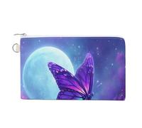 Borsa a portafoglio in tela, portamonete viola con stampa di farfalla e luna, borsa per cambio cerniera, piccola borsa cosmetica