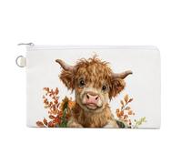 Borsa a portafoglio in tela, secchiello in legno con mucca delle Highland, zucca e girasoli, portamonete con cerniera, piccola borsa per cosmetici