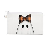 Borsa a portafoglio in tela, simpatico fantasma che indossa una grande civetta con fiocco stampato portamonete, borsa per cambio cerniera, piccola borsa per cosmetici