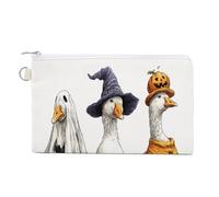Borsa a portafoglio in tela, tre divertenti oche in costumi di Halloween, portamonete con cerniera, piccola borsa per cosmetici