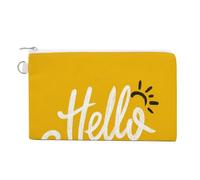 Borsa a portafoglio in tela, Word Hello Summer su portamonete con stampa gialla, borsa per cambio cerniera, piccola borsa cosmetica