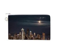 Borsa a portafoglio, portamonete con stampa City Seattle, borsa in tela con cerniera, piccola borsa per cosmetici, portafoglio portatile, stile, taglia unica, moderno