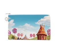 Borsa a portafoglio, portamonete con stampa di Candy Land, borsa in tela con cerniera, piccola borsa per cosmetici, portafoglio portatile, stile, taglia unica, moderno