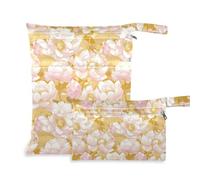 Borsa a prova di disordine per pannolini, confezione da 2 sacchetti bagnati per costume da bagno con manici per il bagno, viaggi (fiore oro rosa)