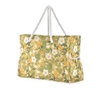 Borsa a prova di sabbia gialla floreale illustrazione pastorale per le donne Lavoro con tasche laterali Borsa da viaggio portatile con tasche con cerniera