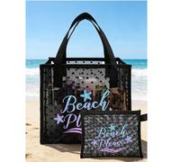 Borsa a rete a forma di cuore nero e borsa cosmetica con logo "Beach Vibes", design riutilizzabile e multifunzionale. È il regalo perfetto, il compagno di viaggio e l'essenziale estivo. Adatto per uso