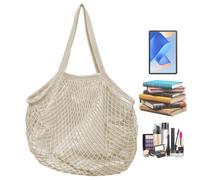 Borsa a rete a rete - Tote a spalla in cotone da donna, borsa della spesa riutilizzabile di grande capacità | Tappeto a rete con fodera lavabile estensibile per la conservazione di verdure, beige, Se