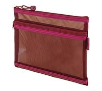 Borsa a rete compatta a doppio strato trasparente per cosmetici, cuffie, carte d'identità, organizzazione in movimento, materiale in nylon (rosso)