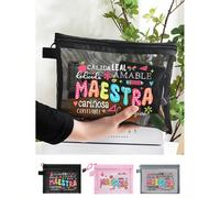 Borsa a rete con motivo a lettere MAESTRA, Borsa trucco con stampa a lettere e cerniera, Borsa a rete trasparente per il bagaglio/Borsa da toilette, Regalo per lei, Adatta per la conservazione dei cos