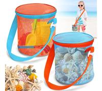 Borsa a Rete da Spiaggia, 2 PCS Borsa a Rete per Giocattoli da Spiaggia per Bambini, Borse Conchiglia per Raccolta di Conchiglie, Tracolla Regolabile Sacca Giochi Spiaggia, per Bambini