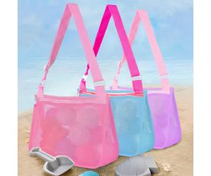 Borsa a rete da spiaggia per donne e uomini, borsa a tracolla perfetta per raccogliere conchiglie, giocattoli da spiaggia e accessori per il nuoto, accessori essenziali per spiaggia, campeggio, crocie