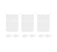 Borsa a rete per giocattoli da bagno in poliestere con 4 tasche, fissaggio a ventosa, ideale per appendere giocattoli da baby shower. Borsa a rete per giocattoli con ganci.