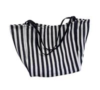 Borsa a righe Grande Borsa di tela per le donne Estate Spiaggia Classica Tessuto Morbido Grande Borsa Femminile Grande Casual Top Handle Bag Piccola Borsa Tote Bag, Nero , Taglia unica