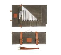 Borsa a Rotolo per Coltelli, Bcustodia per Coltelli da Chef, 10 Scomparti per Contenere Gli Strumenti da Cucina, Tela Cerata e Pelle Borsa Porta di Utensili di Cucina con Tracolla Regolabile