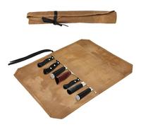 Borsa a rullo con 7 scomparti e chiusura a corda, organizer per coltelli in tela cerata per barbecue, studenti di cucina, viaggi e cucina