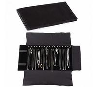 Borsa a Rullo per Organizer per Gioielli, Rotolo Pieghevole per Gioielliere Grande Capacità e Pratico Portatile,per Più Collane, Braccialetti,Nero,Flannel
