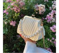 Borsa a sacchetto con chiusura a bacio decorata con perle finte e strass, leggera, con motivo argyle e catena di perle, ideale per feste, matrimoni, balli e cene. Perfetta per ragazze adolescenti, don