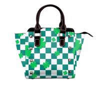 Borsa A Scacchi Con Accenti Di Pattern, Borse Cartella Per Le Donne, Cinturino Regolabile Manico, Uso Quotidiano,Verde