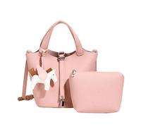 Borsa a Secchiello alla Moda per Donna - Borsa a Spalla in Pelle Vegana Martellata - Set 2-in-1 con Pochette Interna - Borsa a Tracolla Capiente & Shopper Elegante (Rosa,Borsa + ciondolo)
