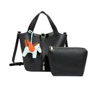 Borsa a Secchiello alla Moda per Donna - Borsa a Spalla in Pelle Vegana Martellata - Set 2-in-1 con Pochette Interna - Borsa a Tracolla Capiente & Shopper Elegante (Nero,Borsa + ciondolo)
