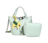 Borsa a Secchiello alla Moda per Donna - Borsa a Spalla in Pelle Vegana Martellata - Set 2-in-1 con Pochette Interna - Borsa a Tracolla Capiente & Shopper Elegante (Verde,Borsa + ciondolo)