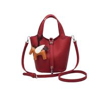 Borsa a Secchiello alla Moda per Donna - Borsa a Spalla in Pelle Vegana Martellata - Set 2-in-1 con Pochette Interna - Borsa a Tracolla Capiente & Shopper Elegante (Rosso,Borsa + ciondolo)