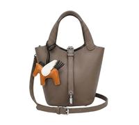 Borsa a Secchiello alla Moda per Donna - Borsa a Spalla in Pelle Vegana Martellata - Set 2-in-1 con Pochette Interna - Borsa a Tracolla Capiente & Shopper Elegante (Grigio,Borsa + ciondolo)