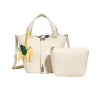 Borsa a Secchiello alla Moda per Donna - Borsa a Spalla in Pelle Vegana Martellata - Set 2-in-1 con Pochette Interna - Borsa a Tracolla Capiente & Shopper Elegante (Bianco sporco,Borsa + ciondolo)