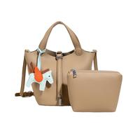 Borsa a Secchiello alla Moda per Donna - Borsa a Spalla in Pelle Vegana Martellata - Set 2-in-1 con Pochette Interna - Borsa a Tracolla Capiente & Shopper Elegante (Kaki,Borsa + ciondolo)