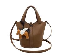 Borsa a Secchiello alla Moda per Donna - Borsa a Spalla in Pelle Vegana Martellata - Set 2-in-1 con Pochette Interna - Borsa a Tracolla Capiente & Shopper Elegante (Marrone,Borsa + ciondolo)