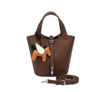 Borsa a Secchiello alla Moda per Donna - Borsa a Spalla in Pelle Vegana Martellata - Set 2-in-1 con Pochette Interna - Borsa a Tracolla Capiente & Shopper Elegante (Colore caffè,Borsa + ciondolo)
