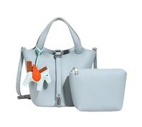 Borsa a Secchiello alla Moda per Donna - Borsa a Spalla in Pelle Vegana Martellata - Set 2-in-1 con Pochette Interna - Borsa a Tracolla Capiente & Shopper Elegante (Blu,Borsa + ciondolo)