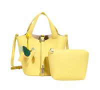 Borsa a Secchiello alla Moda per Donna - Borsa a Spalla in Pelle Vegana Martellata - Set 2-in-1 con Pochette Interna - Borsa a Tracolla Capiente & Shopper Elegante (Giallo,Borsa + ciondolo)
