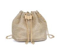Borsa a secchiello con coulisse portatile e accattivante borsa a tracolla porta i tuoi effetti personali in borse a secchiello a tracolla per le donne alla moda, Oro, One Size
