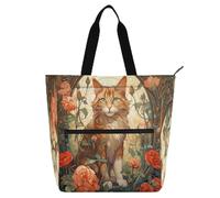 Borsa a secchiello con gatto arancione colorato, per bambini, ragazzi, ragazze, robusta, resistente, per insegnanti, biblioteca, scuola, shopping, spiaggia, arcobaleno
