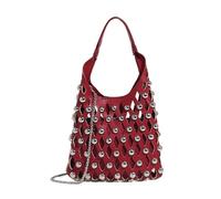 Borsa a secchiello con rivetti da donna, grande capacità, borsa tote alla moda con rivetti, borsa a tracolla con borchie in metallo e borsa da viaggio con portafoglio(Red)