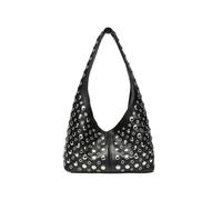Borsa a secchiello con rivetti in metallo punk alla moda, borsa a tracolla in pelle scamosciata sottobraccio, borsa da moto alla moda autunno inverno, borsa da donna(Black 3)